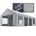 Quictent Heavy Duty 13x25 ft Carports with Side Zipper Doors & Snowproof Steel Cables & Ventilated Windows, Waterproof Storage Shelter for Car, Boat, RV, Outdoor Equipment, Gray