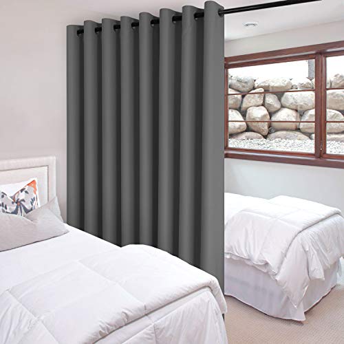 Image of DWCN Room Divider Curtain - Extra Wide Blackout Curtain for Sliding Glass Door, Living Room, Bedroom Partition and Shared Office Space, 1 Grommet Curtain Panel, 15ft Wide x 9ft Tall, Dark Grey