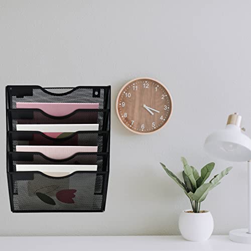 Gdindinfan 5 Pockets Mesh Hanging Wall File Holder Organizer Wall Mounted Paper Magazine Rack, Black #TOP3