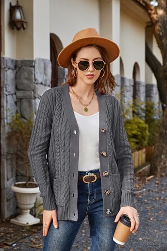 Image of Womens Cardigan Sweaters Cable Knit Sweater 2026 Fall Winter Chunky Open Front Button Down Coats with Pockets