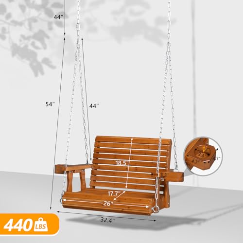 Image of VINGLI 440 LBS Heavy Duty 1-Person Wooden Porch Swing, Brown