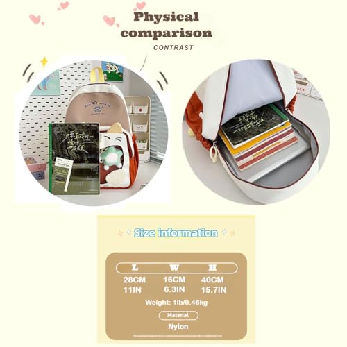 Kawaii Color Blocking Backpack with Case and Charm for Women Cute Large Capacity Korean Travel Bag Y2K Ita Bag Daypack (Khaki)3