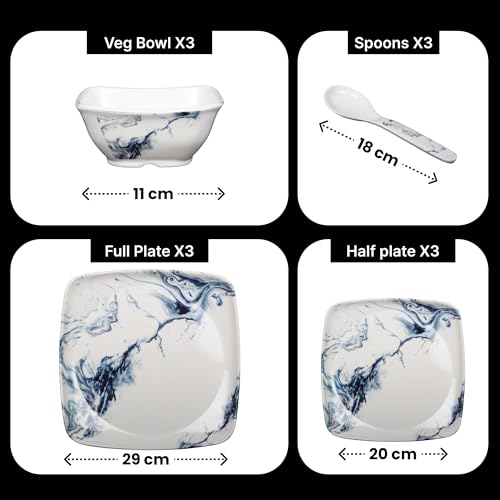 Image of Thermador Pack of 12 Melamin Dinner Set Blue White | Dinner Sets | Kitchen Set for Home Kitchen Items | Utensils Set | Perfect for Gifts | Size 12pc | Stylish Design Pack Size 12