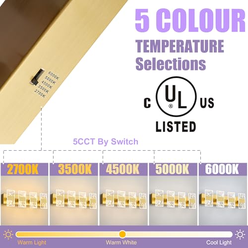 Image of Modern LED Bathroom Light Fixtures Dimmable 4-Light Gold Vanity Light