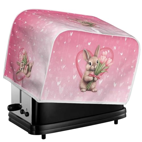 Image of Easter Day Decor Kitchen Toaster Dust Cover Bakeware Protector Compatible with 2 Slice Toaste Dust Protection Cover Tulips Flower Bunny Print