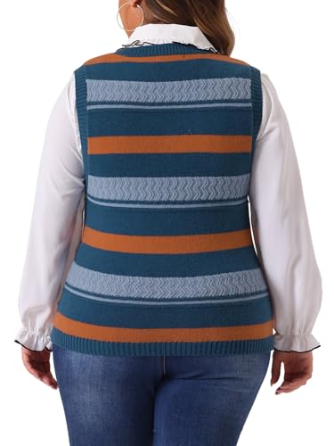 Agnes Orinda Plus Size Sweaters for Women Sleeveless V Neck Striped Knit Casual Pullover Sweater Vests4