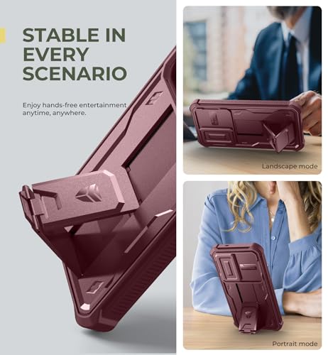 Image of Dexnor for Samsung Galaxy S25 Case with Built-in Slide Camera Cover & Screen Protector & Kickstand,Heavy-Duty Shockproof Rugged Case Full-Body Bumper Protective Cover for Galaxy S25(2025),Maroon Red