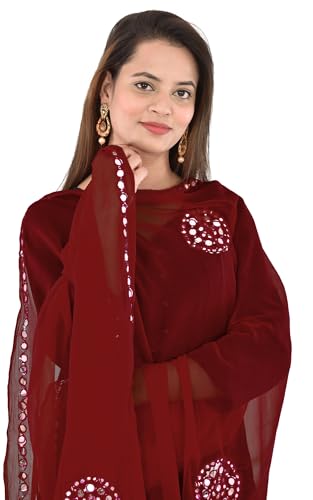 Image of YOUTHQUAKE Plastic Mirror Work Embroidered Chiffon Dupatta for Women & Girls