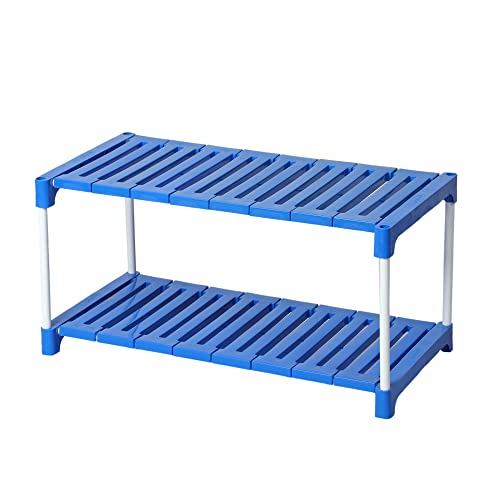2-Tier Shoe Rack | Heavy Duty Multipurpose Storage Organizer for Shoes, Clothes & Household Items | Sturdy Plastic Shelves & Metal Rods | Space-Saving & Easy to Assemble Shoe Stand for Home & Office