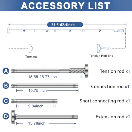 Image of Shower Curtain Rod 32-62Inch Silver Shower Rod Tension Rod Adjustable