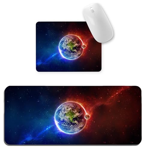 Image of Earth Combo XL Extended Gaming Mouse Pad | XXL Large Desk Mat 60x30cm for Laptop & PC | Non-Slip Rubber Base, Waterproof, Durable & Smooth Surface | Office, Gaming & Study, asthetic