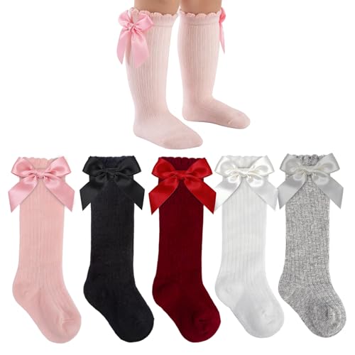 QHANSHIEE Baby Knee High Socks Girls Infant Toddler Bow Ruffle Long Tube Socks Baby Stockings Baby Girl Gifts