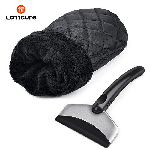 LATTCURE Ice Scraper with Glove, Glove Snow Scraper Windshield Scraper Mitt Car Scraper Mitt, Snow Scrapers for Cars with Waterproof Glove Lined of Thick Fleece Snow Removal Supplies