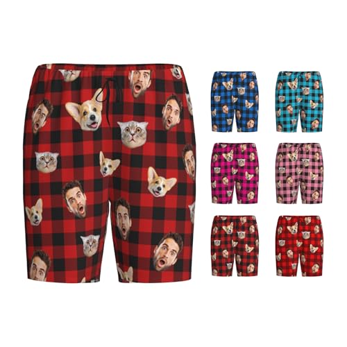 Personalized Pajamas Pants Plaid Custom Funny PJ Pant Design with Face Short Pajama