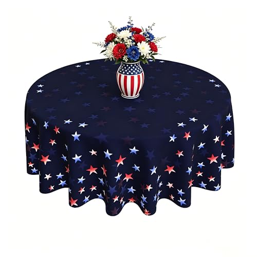 Xumuyin July 4th Patriotic Round Tablecloth 60 Inch Liberty Star Waterproof Heat Resistant Reusable Table Cloth Independence Day Decorations Table Cover for Holiday Kitchen Dinning Party Decor