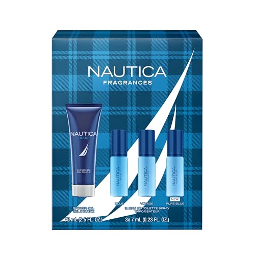 Nautica Blue, Voyage, and Pure Blue 4 Piece Gift Set, Notes of Basil, Jasmine, and Cedarwood, Men's Fragrance, Long Lasting, Everyday Fragrance - Image 3