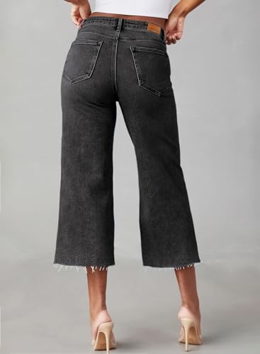 Sidefeel Women's High Waisted Jeans 2025 Wide Leg Zimbaplatinum Stretchy Baggy Capri Denim Pants4