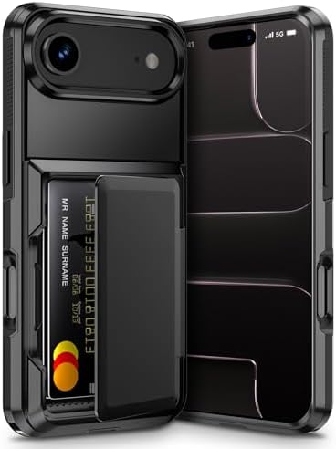 Vofolen for iPhone Air Case Wallet with Card Holder [Max 5 Cards] Dual Layer Heavy Duty Shockproof Drop Protection Hidden Flip ID Slot Phone Cover for Men Women, 6.5 Inch Black