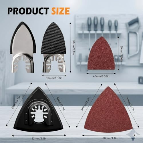 Image of Oscillating Tool Sanding Pad Kit, 106Pcs Multi Tool Sanding Pads with 2 Triangle Sanding Pads, 2 Finger Sanding Pads, 100 Sandpaper Sheets, 60-240 Grit for Wood Metal Plaster Grinding Polishing