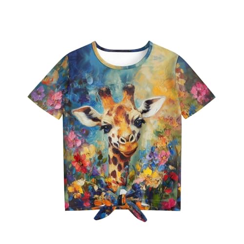 Girls Summer Short Sleeve Tie Knot T-Shirts 5-12Y Kids Casual Graphic Shirt for Outdoor School Beach Vacation