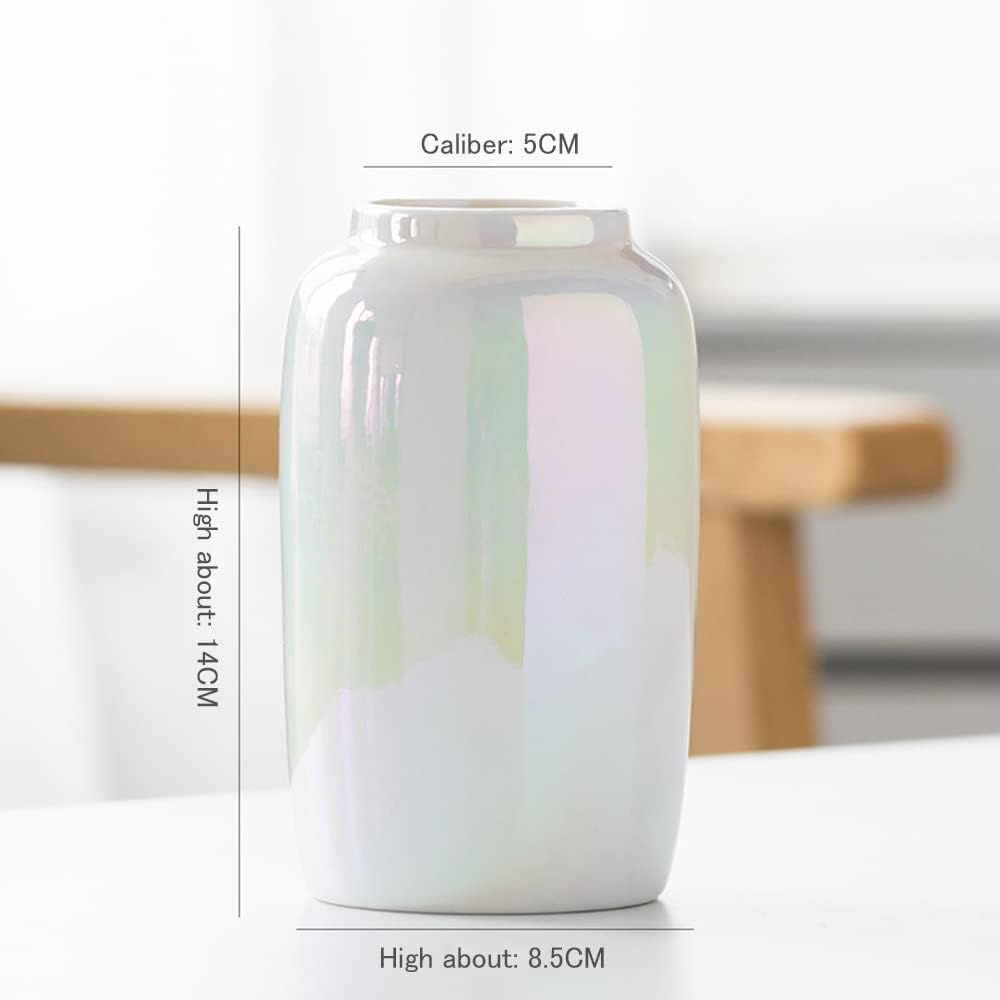 Small Ceramic Vase Decorative,Colorful Flower Bud Vase,Special Design Style of Laser Pink,Creative Modern Floral Vase for for Home Decor Office Living Room Bedroom Centerpieces,Iridescent Vase (E)