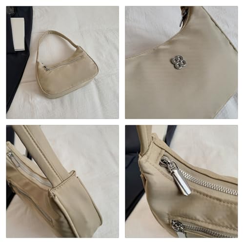 Mini Shoulder Bag for Women, Nylon Crescent Handbag Underarm Retro Hobo Clutch Classic Tote Purse with Zipper Closure4