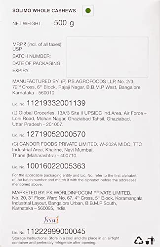 Image of Amazon Brand - Solimo Dried Almonds, 250g With Amazon Brand - Solimo Cashews, 500g