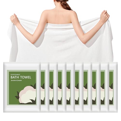 Tvvcalk Disposable Bath Towels 10 Pack 55 x 27.5 Ultra Soft Quick Dry Disposable Body Towels Portable Travel Towel for Hotel Camping Beach Swimming Gym Sauna Spa Personal Care Pet Towels