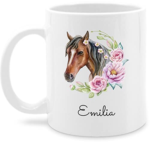 Tasse Tassen 325ml - Pferd Pferde - Wunschname Pferdekopf Name I Pferdemotiv I Geschenk Pferdemädchen - 325 ml - Weiß - personalisieren reitersachen pferden horse glühweintassen