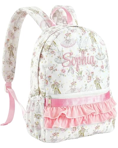 Latlonix Personalized Backpack Custom Girls Preschool Bag Ballet White