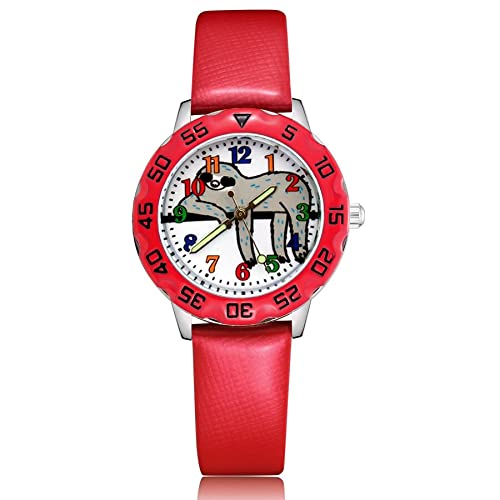 Reloj para niña Moda Lindo Bonito Animal Perezoso Estilo Estudiante Niñas Niños Relojes de Pulsera de Cuero de Cuarzo Relojes Clcok para niñas (Color : Pink)