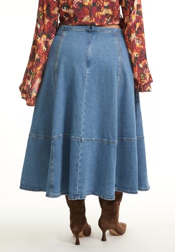 Women's Plus Size Fit-and-Flare Denim Midi Skirt2