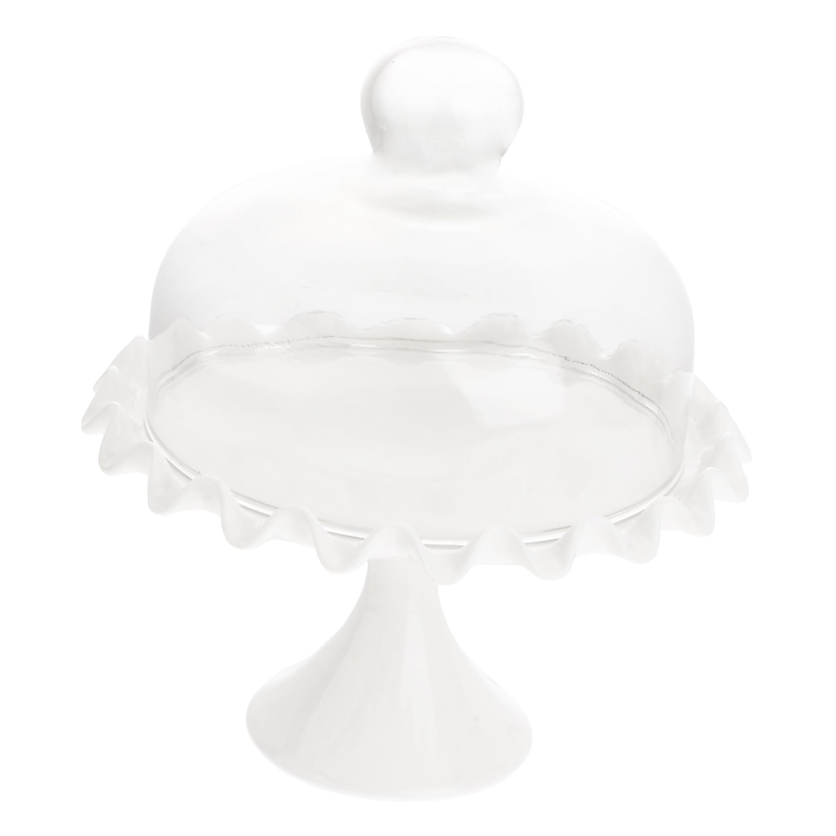 Campana de Vidrio para Pastel sin Plomo, Cubierta Transparente | Asa Integrada, Diseño Simple en Blanco, Cerámica y Vidrio, Fácil de Guardar Usar