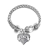 Inspired Silver - Nana - Silver Braided Bracelet for Women - Pave Heart Charm Bracelet Jewelry Gift with Cubic Zirconia - Women's Charm Bracelet with Lobster Claw Clasp