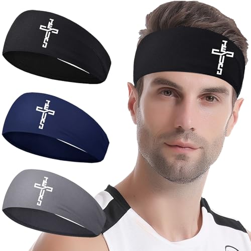 Image of 3pcs Sweat Bands Headbands Men Sweatbands Headbands for Women Christian CrossSports Running