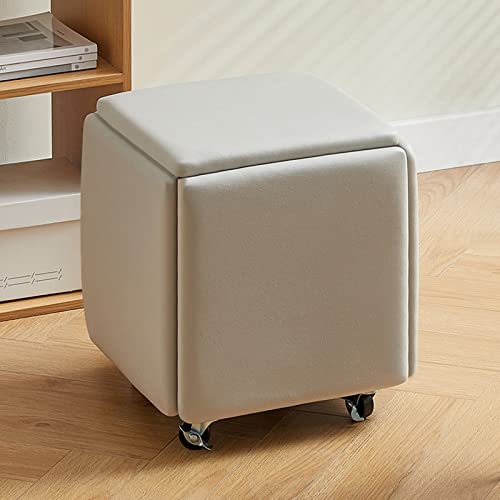 Chaise cube gigogne 5 en 1, tabourets empilables, banc ottoman carré avec roulettes pour chambre à coucher, salon, salle à manger
