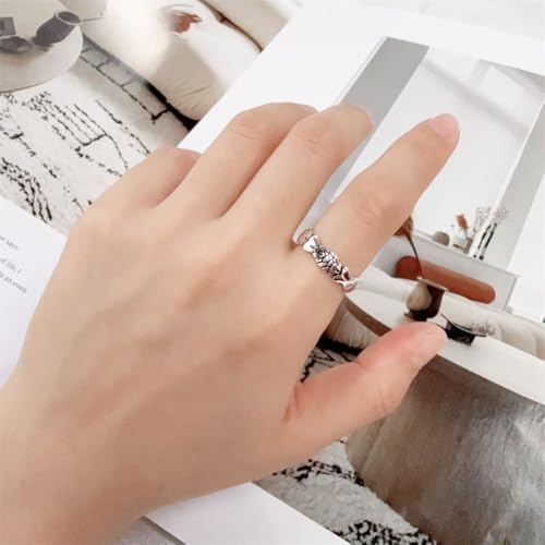 Cute Little Fish Statement Ring for Women Vintage Chinese Style Lucky Koi Adjustable Open Wrap Stacking Finger Knuckle Middle Eternity Rings Fashion Wedding Bands Exquisite Animal Jewelry for Her3