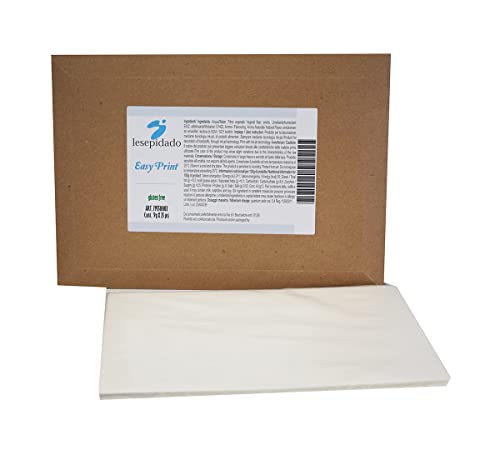 NON è una cialda, NON sono fogli di pasta di zucchero. EASYPRINT: fogli BIANCHI, senza zucchero, senza glutine, edibile. Spess. circa 0,5mm. Il colore e lo spessore del prodotto può presentare leggere variazioni dovute alle caratteristiche delle materie prime utilizzate e al metodo di produzione artigianale.