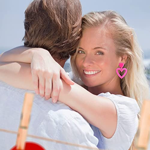 2025 Summer Hot Pink Love Heart Earrings for Women Y2K Double Heart Red Dangle Earrings Lightweight Acrylic Earrings Jewelry for Valentines Wife Mom Girlfriend Her4