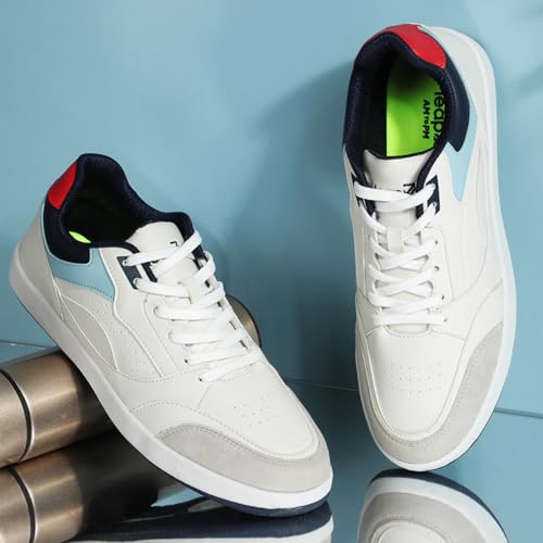 Image of Liberty Leap7x CLASTO-1E Men's Casual Lacing Sneakers, Beige and Sky Blue | Suitable for Walking Travel, College, Office | Comfortable Lace-Up Casual Shoes | Lightweight Stylish Fashion Footwear