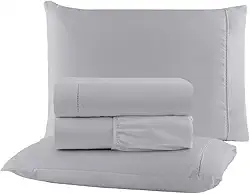 Jogo de Cama Casal King Size Percal 400 Fios Ponto Palito 04 Peças, Antiácaro, Não faz bolinha Toque Extra Macio (Cinza)