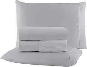 Jogo de Cama Casal King Size Percal 400 Fios Ponto Palito 04 Peças, Antiácaro, Não faz bolinha Toque Extra Macio (Cinza)