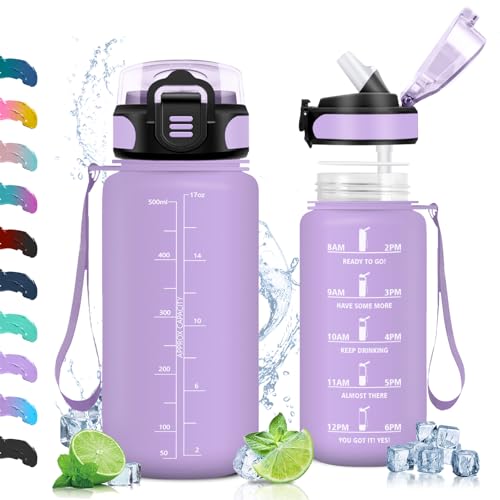 Vikaster Borraccia, 500 ml Borraccia Bambini con Cannuccia, Borracce Senza BPA & Prova di Perdite, Borraccia motivazionale per Scuola, Bici, Palestra, Ufficio, Trekking, Outdoor