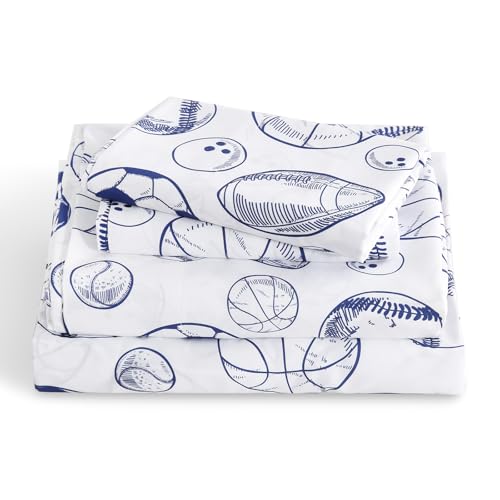 LONAVA Twin Sheet Set Kids - 3 Pieces Soft Microfiber Cartoon Style Bedsheets for Boys Girls Teens Oeko TEX Breathable Deep Pocket Sheets (Ball Sports)