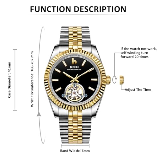Image of BUREI Men's Classic Luxury Watch Stainless Steel Waterproof Machine Watch Fashion Double Watches Date Sapphire Crystal