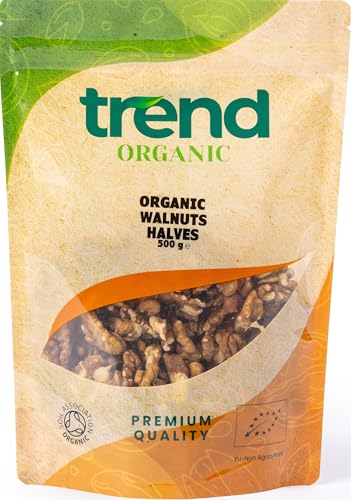 Trend Organic Walnuts Halves 500g - Ideal for Snacking Baking and Nutrient-Rich Recipes Certified Organic Vegan Non-GMO No Preservatives High Fibre High Protein Raw