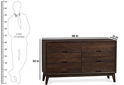 Image of APRODZ Mango Wood Storage Cabinet Cruz Chest of 6 Drawers Furniture for Living Room Black, Brown (cd-26.6)