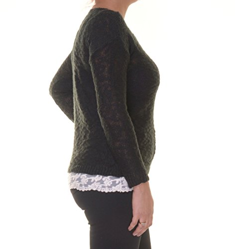 Juniors' Lace Hem Scoop Neck Sweater (S, Black)2