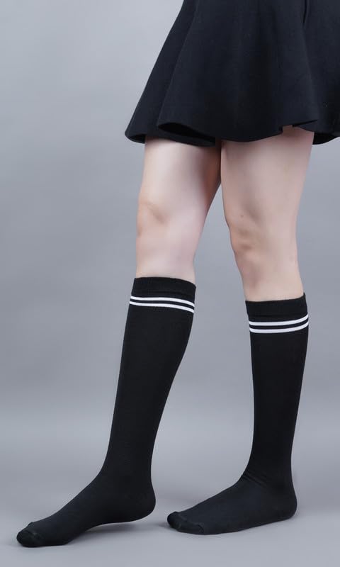 Image of WKLOUYHE Kids school socks for boys and girls,Knee Long Length soft cotton uniform Stripes socks Pack Of 06