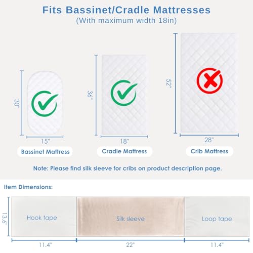 Image of PROMEED 100% Mulberry Silk Bassinet Sleeve for Baby Bald Spots, Preminium 23 Momme Silk Bassinet Half Sheet for Baby Hair Loss (Champagne)